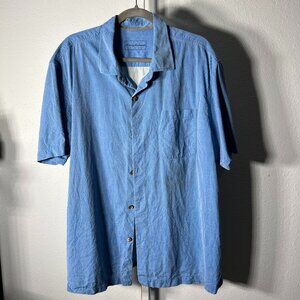 Tommy Bahama 100% Silk Blue Short-Sleeve Button-Up SZ XL